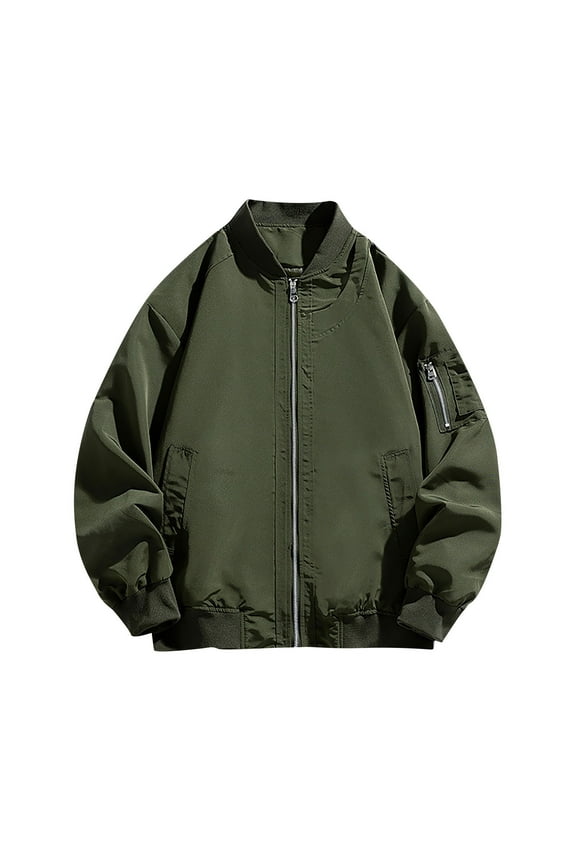 Mens Bomber Jacket 2025 Trendy Classic Solid Coat Stand Collar Jacket Loose Fit Design Casual Workout Drop Shoulder Clothes Fashion Green XXL