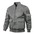 thumbnail image 1 of HOOMEUMY Mens Bomber Jacket Casual Workout Long Sleeve Clothes Fashion 2025 Trendy Classic Solid Coat Stand Collar Design Pockets Lightweight Jacket Gray XXXL, 1 of 3