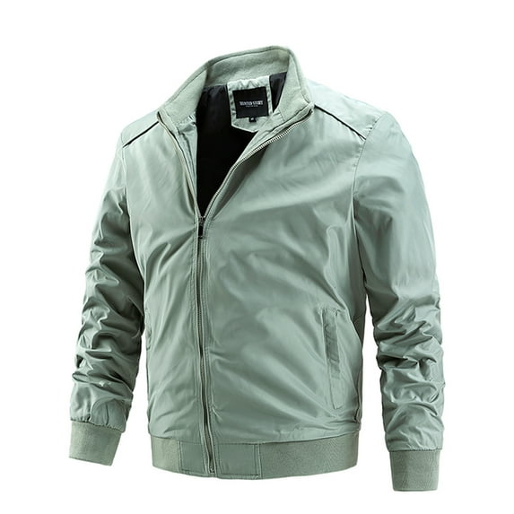 HOOMEUMY Mens Bomber Jacket Deals Fashion 2024 Trendy Classic Solid Coat Stand Collar Jacket Zipper Design Casual Workout Long Sleeve Clothes Green XXXXL