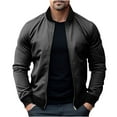 thumbnail image 1 of HOOMEUMY Mens Bomber Jacket Long Sleeve Clothes Fashion 2025 Trendy Classic Solid Coat Stand Collar Jacket Stretch Design Casual Workout Dark Gray L, 1 of 6