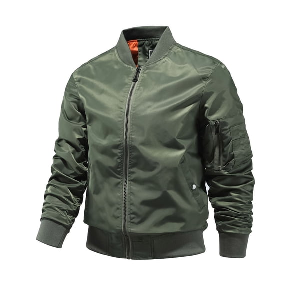 HOOMEUMY Mens Bomber Jacket Loose Fit Design Casual Workout Long Sleeve Clothes Fashion 2025 Trendy Classic Solid Coat Stand Collar Jacket Green S
