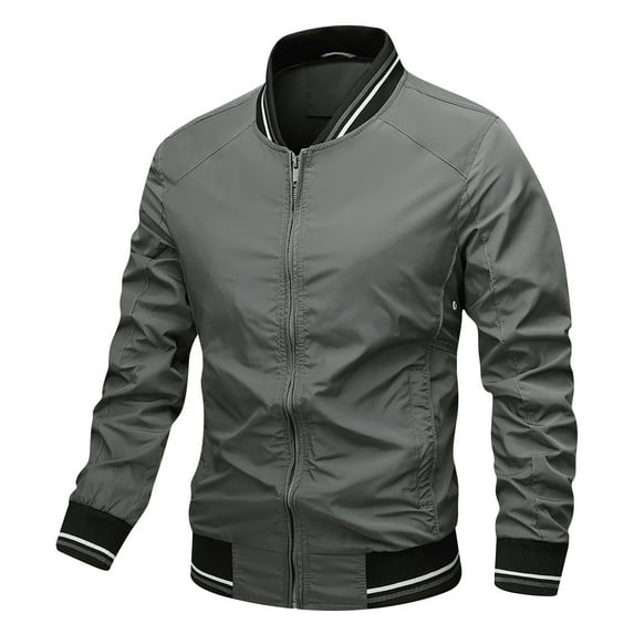 HOOMEUMY Mens Bomber Jacket Windproof Design Casual Workout Raglan Sleeve Clothes Fashion 2025 Trendy Classic Solid Coat Stand Collar Jacket Gray M