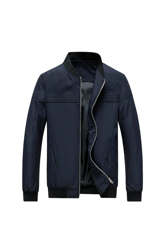 Mens Bomber Jacket Long Sleeve Clothes Fashion 2025 Trendy Striped Coat Stand Collar Jacket Zipper Design Casual Workout Blue XXXXL