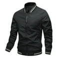 thumbnail image 1 of HOOMEUMY Mens Bomber Jacket Stand Collar Jacket Windproof Design Casual Workout Raglan Sleeve Clothes Fashion Trendy Classic Solid Coat Black XS, 1 of 7