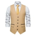 thumbnail image 1 of HOOMEUMY Mens Business Suit Vest Deals Slim Fit Single Breasted Wedding Business Work Party Vest Casual Workout Sleeveless Clothes Fashion 2024 Trendy Classic Solid Coat V-Neck Design Gold L, 1 of 3