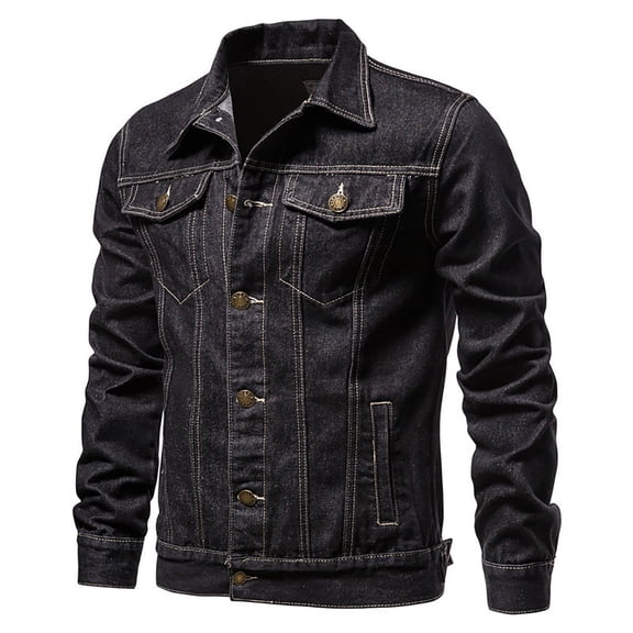 HOOMEUMY Mens Button-Up Denim Jackets Casual Workout Long Sleeve Clothes Fashion 2025 Trendy Classic Solid Coat Turndown Collar Jacket Slim Fit Design Black XXXXL