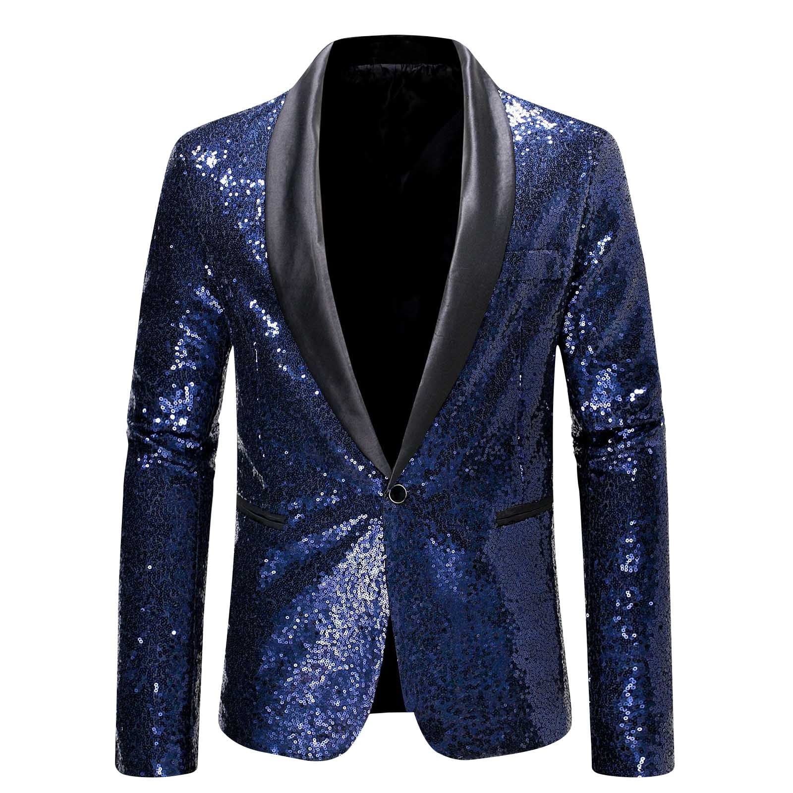 HOOMEUMY Mens Button-Up Performance Jackets Sequined Coat Turndown ...