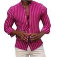 thumbnail image 1 of HOOMEUMY Mens Button-Up Shirts Long Sleeve Shirts Fashion 2025 Trendy Striped Design Stand Collar Tops Slim Fit Blouse Casual Basic Red M, 1 of 6