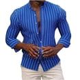 thumbnail image 1 of HOOMEUMY Mens Button-Up Shirts Deals Striped Design Stand Collar Tops Slim Fit Blouse Casual Basic Long Sleeve Shirts Fashion 2024 Trendy Blue XXXL, 1 of 6