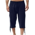 thumbnail image 1 of HOOMEUMY Mens Capris Basic Casual Style Fashion 2025 Trendy Pocketed Trousers Elastic Waist Pants Drawstring Design Versatile Blue M, 1 of 7