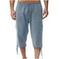 thumbnail image 1 of HOOMEUMY Mens Capris Casual Style Fashion 2025 Trendy Pocketed Trousers Elastic Waist Pants Drawstring Design Versatile Basic Blue XL, 1 of 6