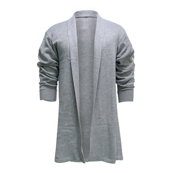HOOMEUMY Mens Cardigan Knitted Sweaters Turndown Collar Jacket Long Cut Design Casual Workout Drop Shoulder Clothes Fashion 2025 Trendy Classic Solid Coat Gray XL