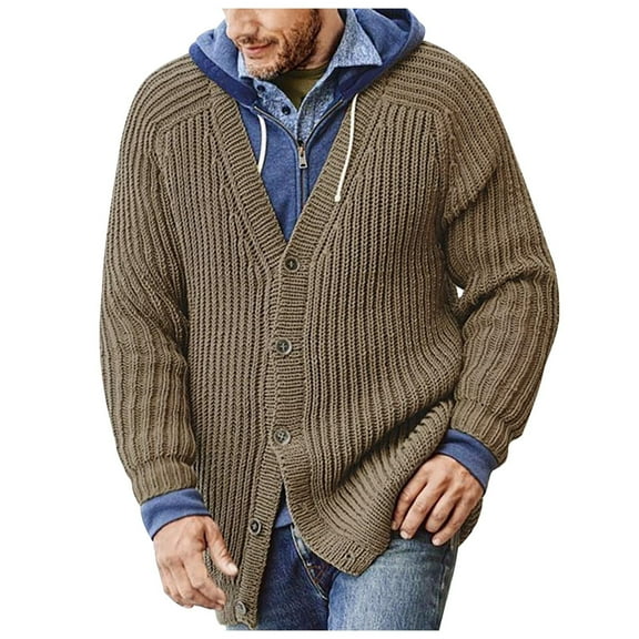 HOOMEUMY Mens Cardigan Knitted Sweaters Workout Raglan Sleeve Clothes Fashion 2025 Trendy Classic Solid Coat Front Open Jacket Buttons Design Casual Army Green M