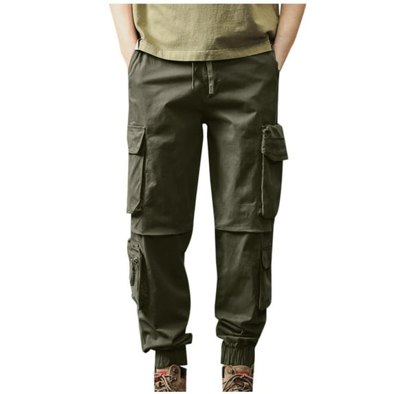 HOOMEUMY Mens Cargo Pants Deals Casual Design Versatile Basic Workout Style Fashion 2024 Trendy Pocketed Trousers Elastic Cord Pants Green XXL