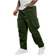 thumbnail image 1 of HOOMEUMY Mens Cargo Pants Elastic Waist Joggers Pants Outdoors Fishing Hiking Cargo Pant Wide Leg Solid Trousers with Zipper Pockets (Army Green,M), 1 of 8