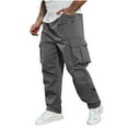 thumbnail image 1 of HOOMEUMY Mens Cargo Pants Elastic Waist Joggers Pants Outdoors Fishing Hiking Cargo Pant Wide Leg Solid Trousers with Zipper Pockets (Dark Gray,XL), 1 of 9