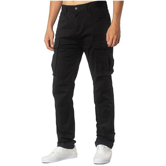 HOOMEUMY Mens Cargo Pants Multi Pocket Solid Color Workout Athletic Joggers Outdoor Fashion Straight Fit Full-length Pants Casual Regular Fit Jogging Cool Pant Elastic Waist TrousersⓐBlack XL