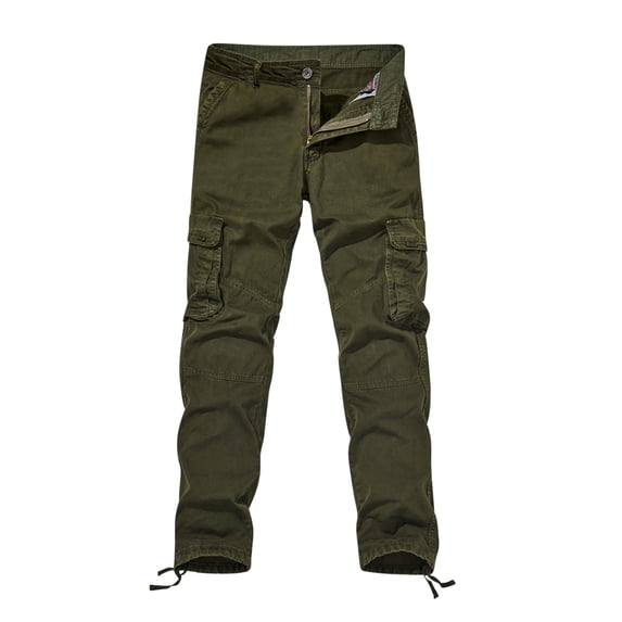 HOOMEUMY Mens Cargo Pants Versatile Basic Classic Solid Style Fashion 2025 Trendy Straight Trousers Pocketed Pants Cotton Design Green S