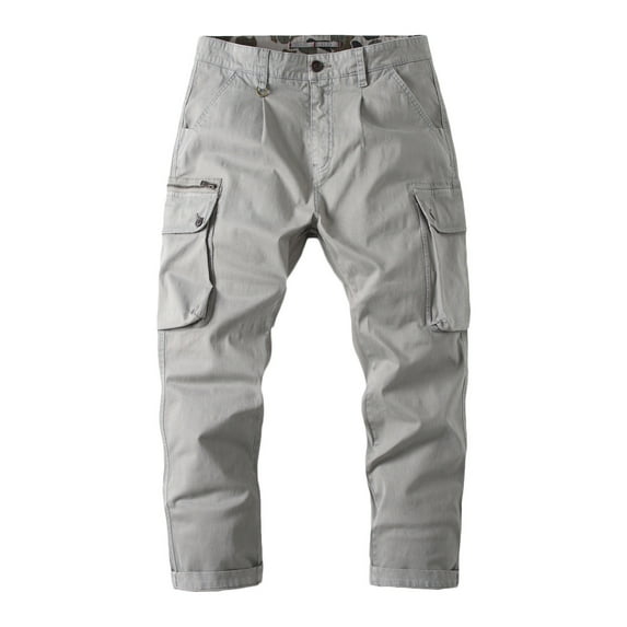 HOOMEUMY Mens Cargo Pants Versatile Basic Lace-Up Style Fashion 2025 Trendy Straight Trousers Classic Solid Pants Elastic Waist Design Gray S