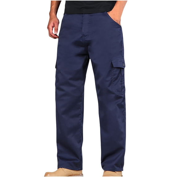HOOMEUMY Mens Cargo Pants Versatile Basic Washed Style Fashion 2025 Trendy Straight Trousers Casual Pants Pocketed Design Blue S
