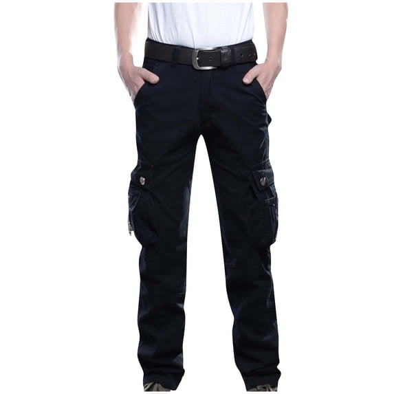 HOOMEUMY Mens Cargo Pants Versatile Basic Washed Style Fashion 2025 Trendy Straight Trousers Cotton Pants Pocketed Design Black S