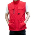 thumbnail image 1 of HOOMEUMY Mens Cargo Pockets Vest 2025 Trendy Classic Solid Coat Stand Collar Jacket Light Weight Design Casual Workout Sleeveless Clothes Fashion Red L, 1 of 4