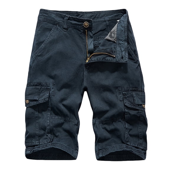 HOOMEUMY Mens Cargo Shorts Classic Solid Color Summer Hiking Shorts with Pockets Relaxed Fit Chino Shorts Knee Length Outdoor Work Pants Trendy Dark Blue XL