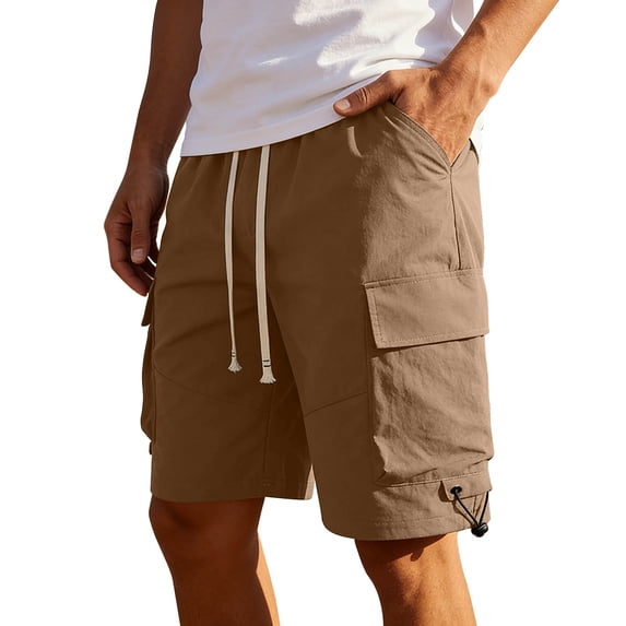 HOOMEUMY Mens Cargo Shorts Lightweight Solid Color Summer Comfy Elastic Waist Baseball Basketball Short Pants with Pockets Coffee XXL