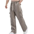 thumbnail image 1 of HOOMEUMY Mens Cargo Sweatpants Stretch Drawstring Running Pants Loose Fit Elastic Waist Athletic Pants Trendy Sweatpants (Coffee,XXXL), 1 of 8