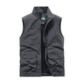 thumbnail image 1 of HOOMEUMY Mens Cargo Vest 2025 Trendy Classic Solid Coat Stand Collar Jacket Pockets Design Casual Workout Sleeveless Clothes Fashion Gray M, 1 of 3