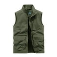 thumbnail image 1 of HOOMEUMY Mens Cargo Vest Casual Workout Sleeveless Clothes Fashion 2025 Trendy Classic Solid Coat Stand Collar Jacket Pockets Design Green XL, 1 of 3