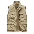 thumbnail image 1 of HOOMEUMY Mens Cargo Vest Classic Solid Coat Stand Collar Jacket Light Weight Design Casual Workout Sleeveless Clothes Fashion 2025 Trendy Khaki L, 1 of 4