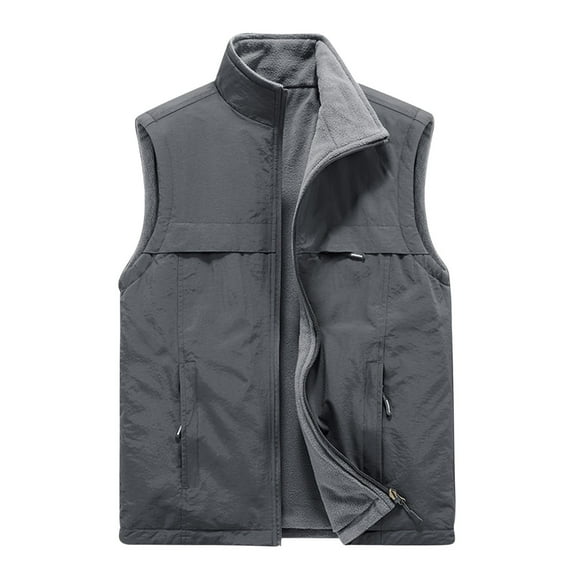HOOMEUMY Mens Cargo Vest Classic Solid Coat Stand Collar Jacket Padded Design Casual Workout Sleeveless Clothes Fashion Trendy Gray M
