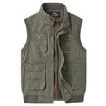 thumbnail image 1 of HOOMEUMY Mens Cargo Vest Casual Workout Sleeveless Clothes Fashion 2025 Trendy Classic Solid Coat Standing Collar Jacket Pocket Design Green 56, 1 of 4