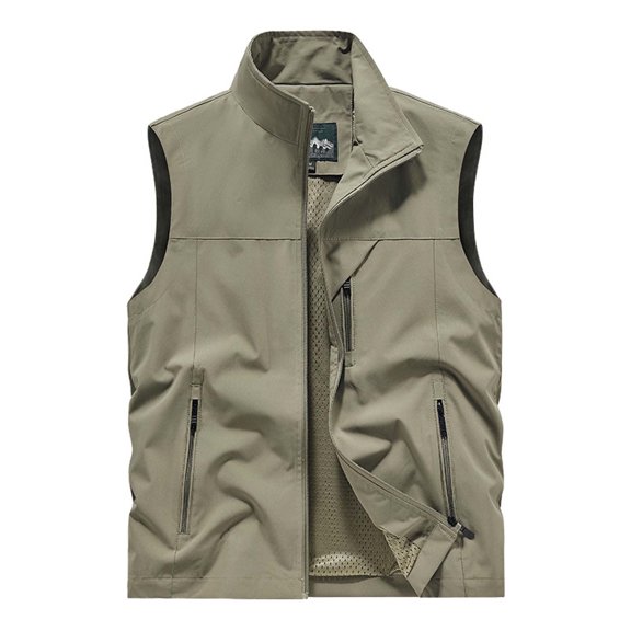 HOOMEUMY Mens Cargo Vest Casual Workout Sleeveless Clothes Fashion 2025 Trendy Classic Solid Coat Standing Collar Jacket Pocket Design Yellow L