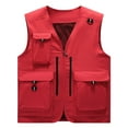 thumbnail image 1 of HOOMEUMY Mens Cargo Vest Casual Workout Sleeveless Clothes Fashion 2025 Trendy Classic Solid Coat V-Neck Jacket Quick Dry Design Red XL, 1 of 3