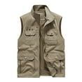 thumbnail image 1 of HOOMEUMY Mens Cargo Vest Fashion 2025 Trendy Classic Solid Coat Stand Collar Jacket Mountaineering Design Casual Workout Sleeveless Clothes Khaki XXXXL, 1 of 5