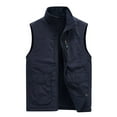thumbnail image 1 of HOOMEUMY Mens Cargo Vest Deals Fashion 2024 Trendy Classic Solid Coat Stand Collar Jacket Padded Design Casual Workout Sleeveless Clothes Blue M, 1 of 3