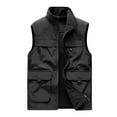 thumbnail image 1 of HOOMEUMY Mens Cargo Vest Deals Sleeveless Clothes Fashion 2024 Trendy Classic Solid Coat Stand Collar Jacket Padded Design Casual Workout Black XXXXXL, 1 of 3
