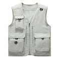 thumbnail image 1 of HOOMEUMY Mens Cargo Vest Workout Sleeveless Clothes Fashion 2025 Trendy Classic Solid Coat V-Neck Jacket Quick Dry Design Casual Gray XL, 1 of 3