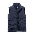 thumbnail image 1 of HOOMEUMY Mens Cargo Vest Sleeveless Clothes Fashion 2025 Trendy Classic Solid Coat Stand Collar Jacket Pockets Design Casual Workout Blue XXXL, 1 of 8