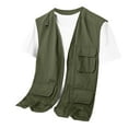 thumbnail image 1 of HOOMEUMY Mens Cargo Vest Trendy Classic Solid Coat V-Neck Jacket Pockets Design Casual Workout Sleeveless Clothes Fashion Army Green L, 1 of 9