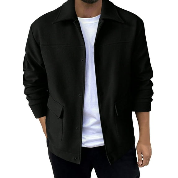 HOOMEUMY Mens Casual Business Jacket Solid Color Lapel Lightweight Jackets Button Up Slim Fit Outdoor Windbreak Coat Clothes (Black,XL)
