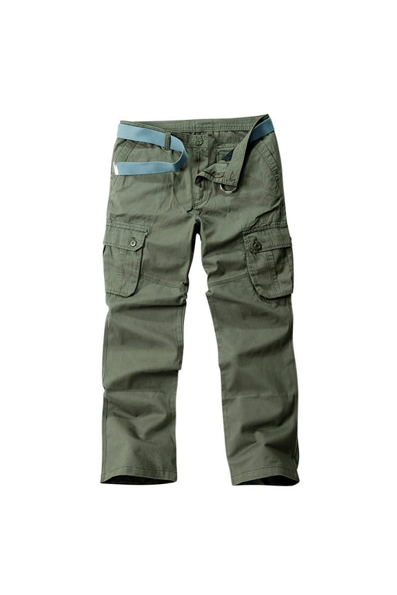 Mens Casual Cargo Pants Workout Joggers Ring Hole Expandable Waist Waistband Work Pants Baggy Pockets Hiking Pants Green 16