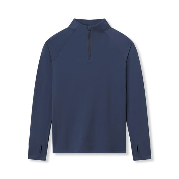 HOOMEUMY Mens Casual Long Sleeve Shirts Long Sleeve Comfy Crew Neck Lightweight Solid Color Spring Stand-up Zipper Sports Fitness Shirts Shirt (Navy,M)