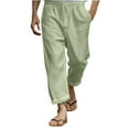 thumbnail image 1 of HOOMEUMY Mens Casual Pants Summer Fashion Solid Color Elastic Drawstring Waist Straight-Legs Breathable Lightweight Long Pants (Green,L), 1 of 5