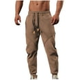 thumbnail image 1 of HOOMEUMY Mens Casual Trousers 2025 Trendy Elastic Waist Trousers Patchwork Pants Bound Feet Design Versatile Basic Stretch Style Fashion Brown M, 1 of 3