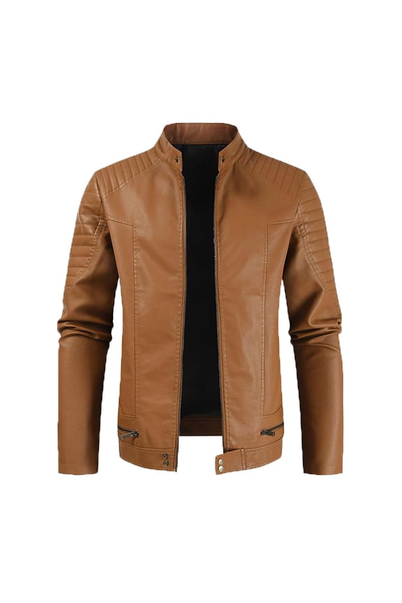 Mens Classic Leather Jacket Workout Raglan Sleeve Clothes Fashion 2025 Trendy Classic Solid Coat Stand Collar Jacket Slim Fit Design Casual Yellow XXXXL