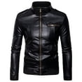 thumbnail image 1 of HOOMEUMY Mens Classic Leather Jacket Raglan Sleeve Clothes Fashion 2025 Trendy Classic Solid Coat Stand Collar Jacket Slim Fit Design Casual Workout Black L, 1 of 3