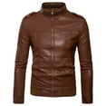 thumbnail image 1 of HOOMEUMY Mens Classic Leather Jacket Slim Fit Design Casual Workout Raglan Sleeve Clothes Fashion 2025 Trendy Classic Solid Coat Stand Collar Jacket Brown L, 1 of 4